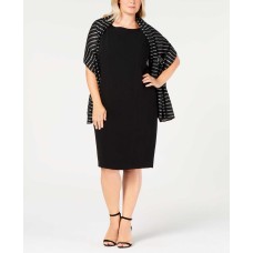 Calvin Klein Pleated Metallic Stripe Evening Wrap	(Black, One Size)