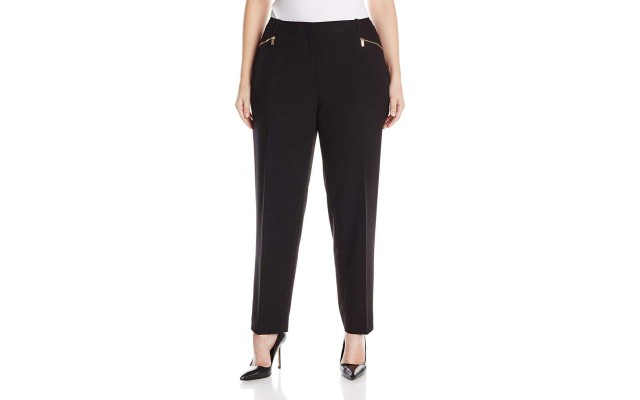  Plus Size Zip Detail Skinny Pants (Black, 24W)