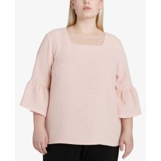 Calvin Klein Plus Textured Bell-Sleeve Top (Blush, 0X)