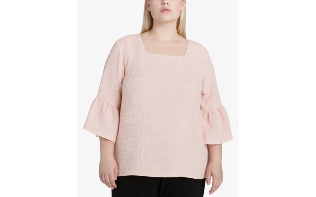  Plus Textured Bell-Sleeve Top (Blush, 0X)
