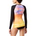  Printed Long-Sleeve Rash Guard Swimsuit Cover Up Top (Black/Orange, M)