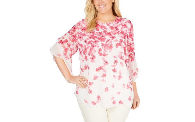  Printed Ruffle-Sleeve Blouse (Pastel Pink)