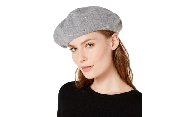  Rhinestone Wool Beret (Gray)