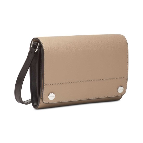  Saffiano Leather Flap Over Small Crossbody (Beige)
