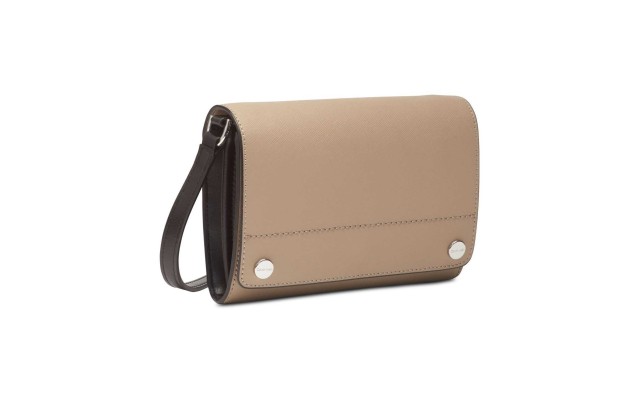  Saffiano Leather Flap Over Small Crossbody (Beige)