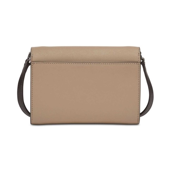  Saffiano Leather Flap Over Small Crossbody (Beige)