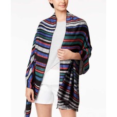 Calvin Klein Striped Logo Fringe Wrap (Teal, One Size)