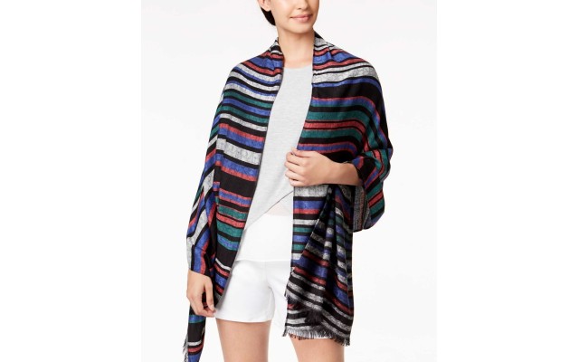  Striped Logo Fringe Wrap (Teal, One Size)