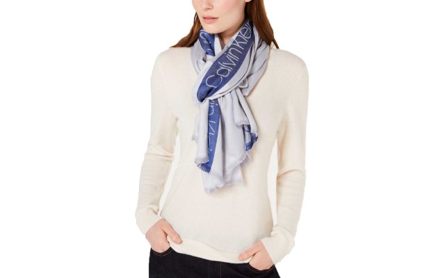  Women's Colorblocked Logo Scarves, Gray/Blue