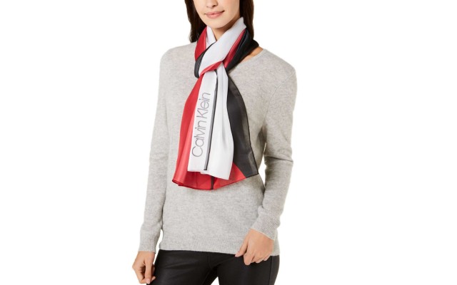  Women's Colorblocked Satin Stripe Scarves, Red