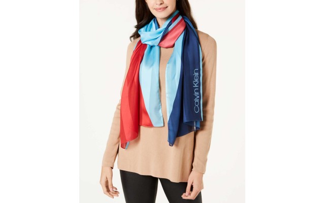  Women's Colorblocked Satin Stripe Scarves, Navy