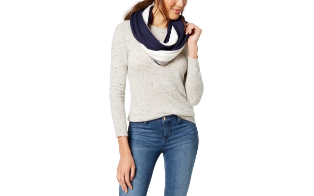  Women’s Colorblocked Stripe Infinity Scarf (Navy)