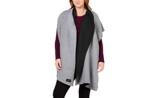  Women's Double Faced Pleated Blanket Scarves, Gray