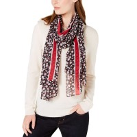 Calvin Klein Women's Floral Stripe Chiffon Scarves, Oxblood Red