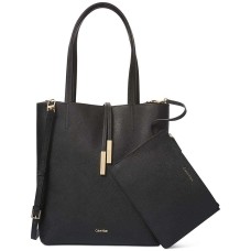 Calvin Klein Women’s Kalina Handbag Tote with Pouch (Black/Gold)