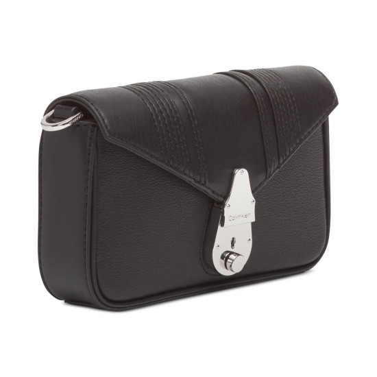  Women’s Lock Leather Shoulder Lock Small Crossbody / Belt Bag, Black