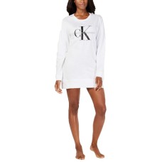 Calvin Klein Women’s Monogram Lounge Long-Sleeve Nightshirt (White, XS)