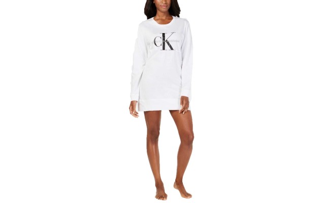  Women’s Monogram Lounge Long-Sleeve Nightshirt (White, XS)