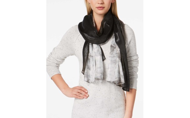  Womens Ombre Floral Lurex Scarf (Metallic/Black, One Size)
