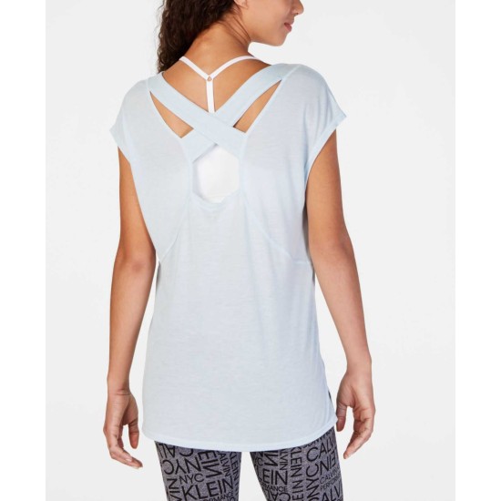  Women’s Performance Cap-Sleeve Crisscross Back T-Shirt Tops