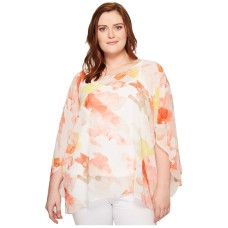 Calvin Klein Women's Plus Floral-Print Angel-Sleeve Pullover Blouse Shirt Tops