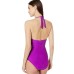  Women's Side-Pleated Halter One-Piece Swimsuit