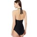  Women's Side-Pleated Halter One-Piece Swimsuit