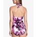  Women's Side-Pleated Halter One-Piece Swimsuit