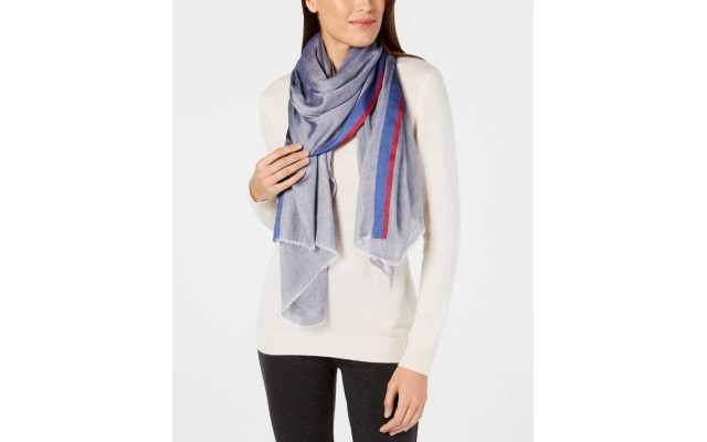  Women's Stripe-Border Chambray Scarves, Gray