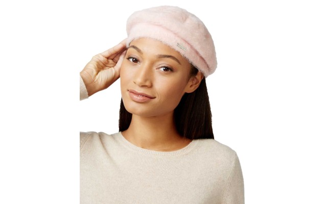 Women's Woven Fuzzy Berets, Pastel Pink
