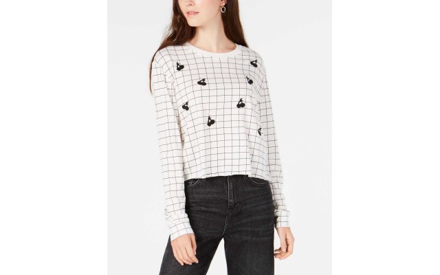  Juniors’ Grid Cherry-Graphic Top (White, M)