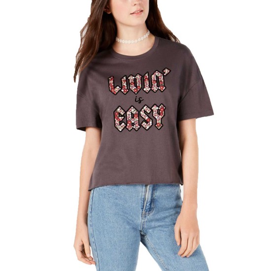  Juniors’ “Livin’ Is Easy” Graphic T-Shirt Tops
