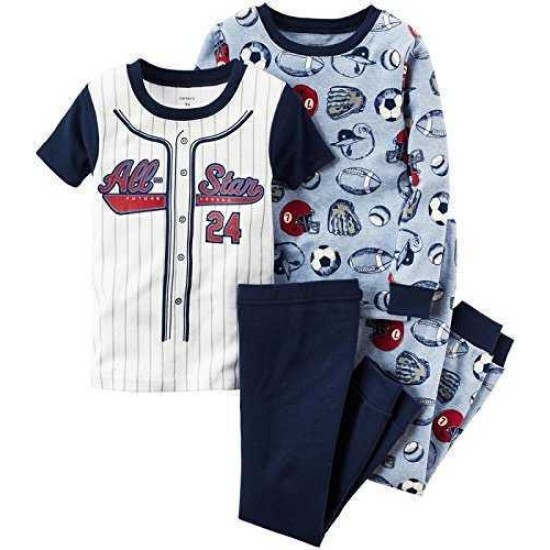  Baby Boys' 4-Pc. All-Star Sports Cotton 321g181 Pajamas Sets, Navy, 6 Months