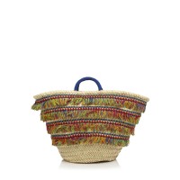 Caterina Bertini Multicolor Fringe Straw Tote
