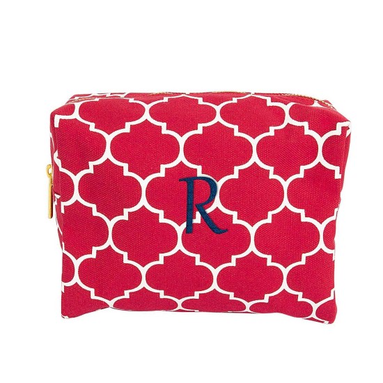 Cathy’s Concepts Personalized Moroccan Lattice Cosmetic Bag (Coral, Letter R)