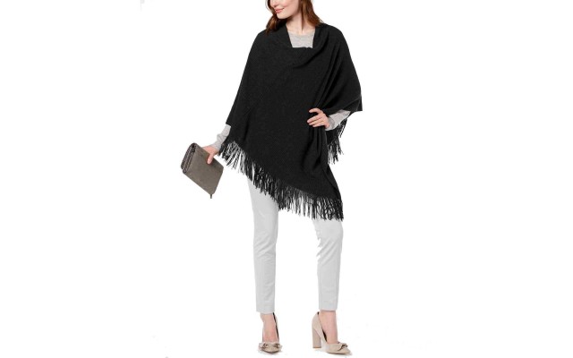  Back-to-Basics Fringe Poncho (Black, One Size)
