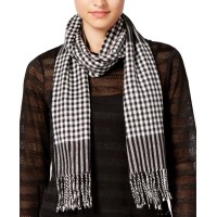 Cejon Gingham Acrylic Scarf, Ivory