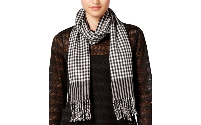  Gingham Acrylic Scarf, Ivory