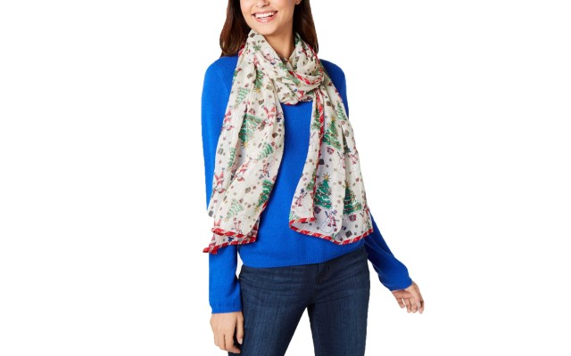  Holiday Printed Oversized Chiffon Scarf (Ivory)