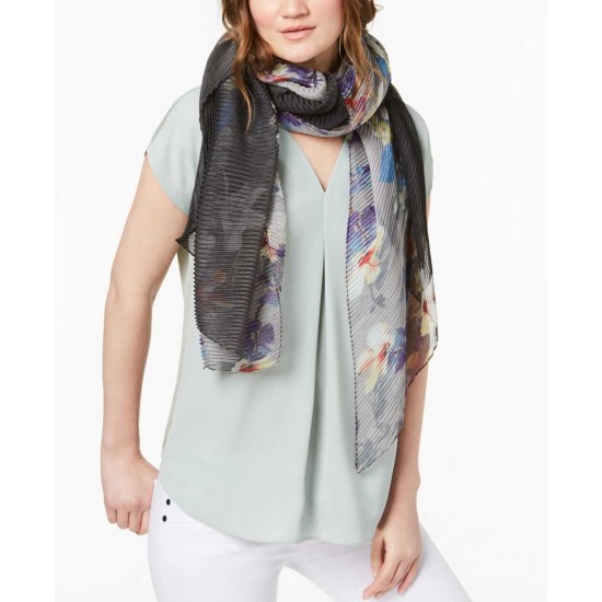  Orchid Bloom Ombre Chiffon Scarf (Black, One Size)