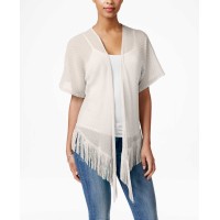Cejon Solid Swiss Dot Fringe Cover Up (One Size, White)