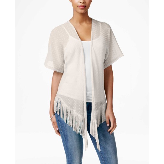  Solid Swiss Dot Fringe Cover Up (One Size, White)