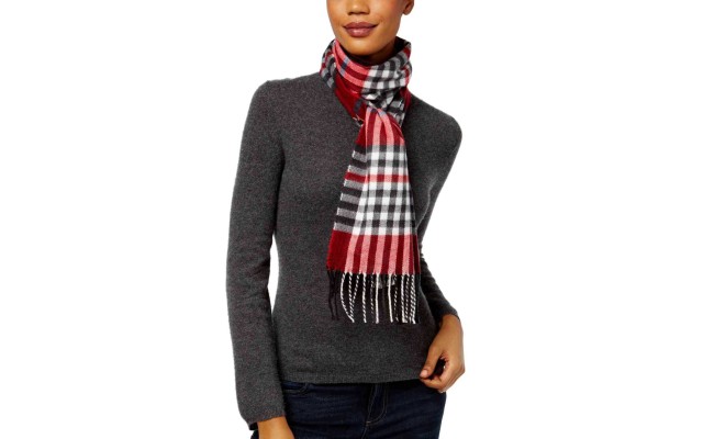  Tartan Fringe Scarf (Red/Multi, One Size)