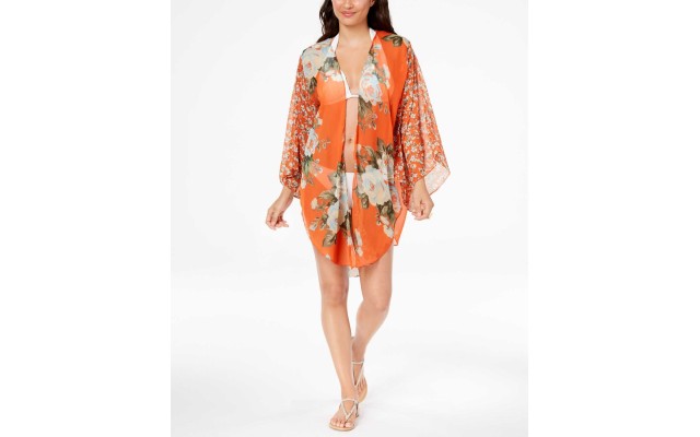  Women’s Floral Crinkle-Chiffon Cover-Up & Kimono