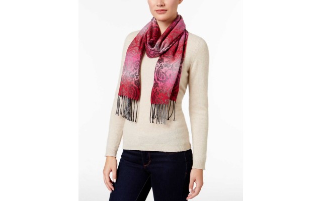  Women's Ombre Paisley Woven Scarves, Dark Pink