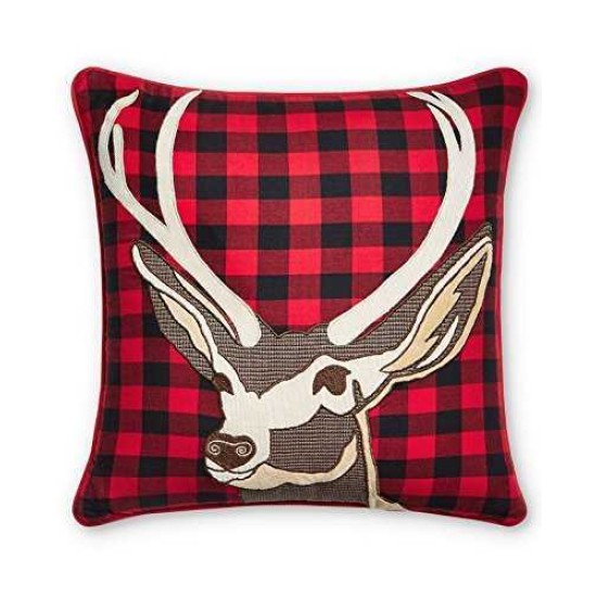 Celebrate Shop 16 x 16-in Stag-Head Plaid Pillow, Red
