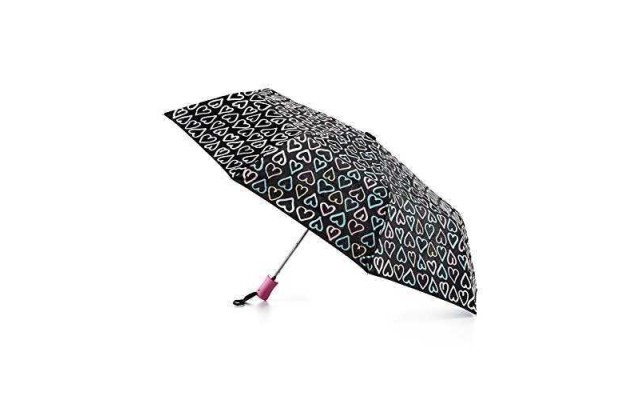  Folding Full-Size Water-Reactive Heart-Print Umbrella, Black
