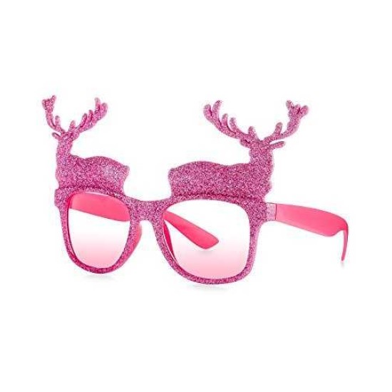  Glitter Pink Reindeer Novelty Sunglass, Pink