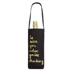 Celebrate Shop ‘He Sees You When You’re Drinking’ Fabric Wine Bag (Black)