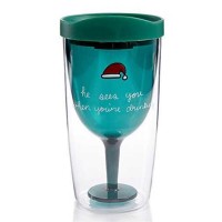 Celebrate Shop “He Sees You When You’re Drinking” Travel Wine Tumbler with Drinking Lid, Green
